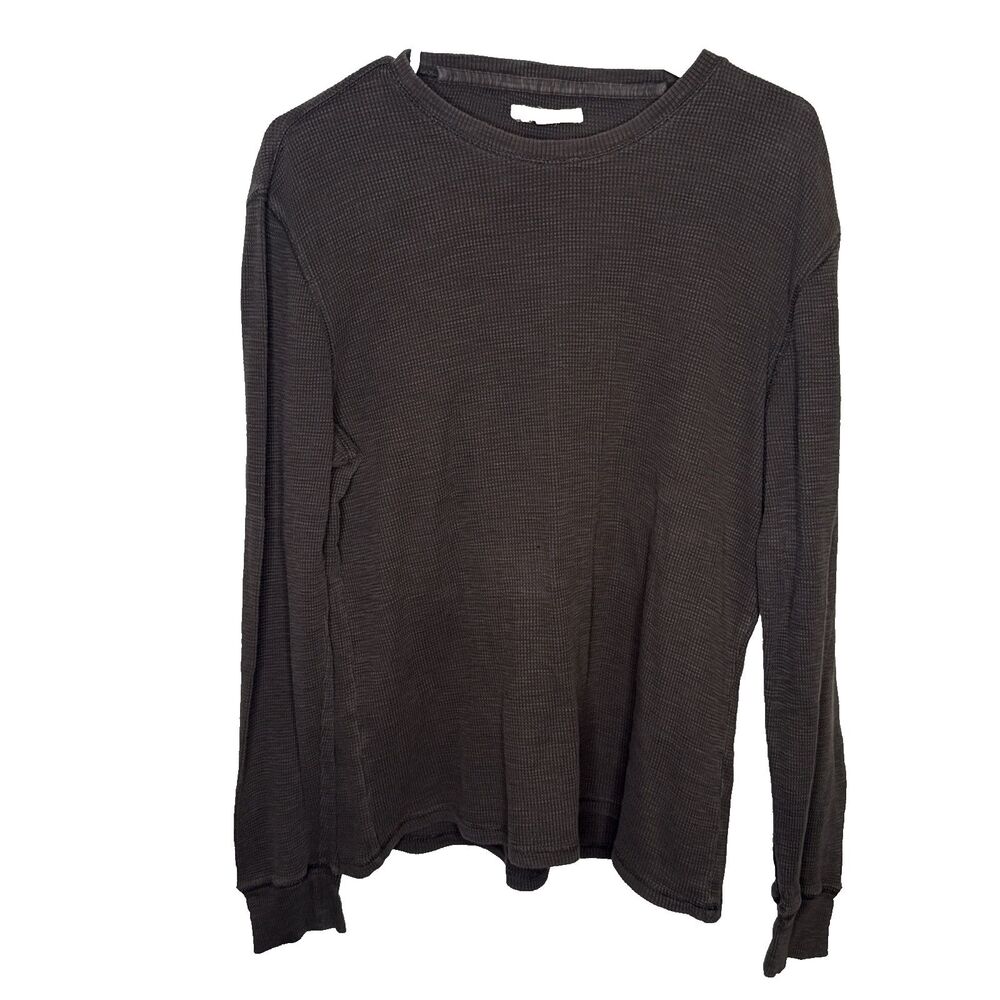 John Varvatos USA Mens Size Large L Brown Waffle Thermal Long Sleeve Shirt Crew
